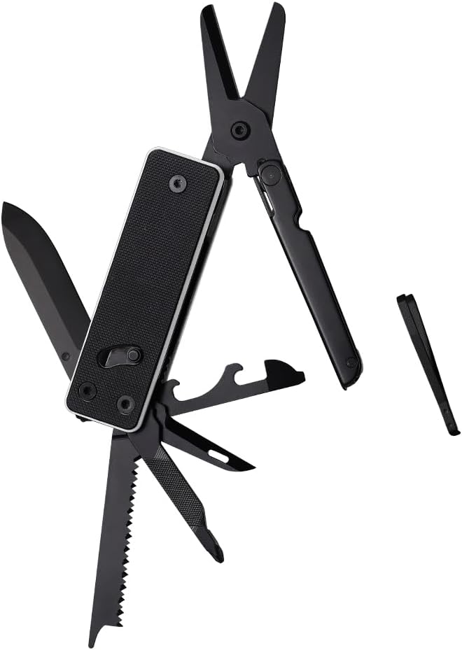 ROXON KS2 Elite Noir Blanc Edge D2 Blade 13 in 1 Mini Multi Tool function pocket knife with big scissor G10 handle and Pocket clip good for Camping/Emergencies/EDC Multitool (D2 Steel Blade)