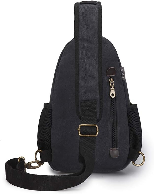SIMU Sling Bag Pack Canvas Shoulder Sling Backpack Small Crossbody Chest Bag for ipad mini (Large black)