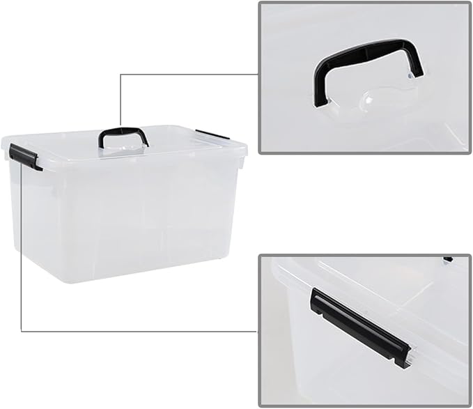 4-pack 18 Liter Clear Plastic Storage Box Latch Storage Bins with Lids