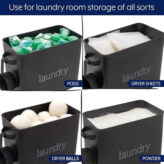 AuldHome Design Enamelware Laundry Powder Container (Black) Enamelware Detergent Bin w/ Scoop