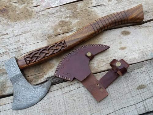Axe Damascus Steel 18 Natural Wood Handle Double Headed Axe/Hand Forged Woodsman Axe