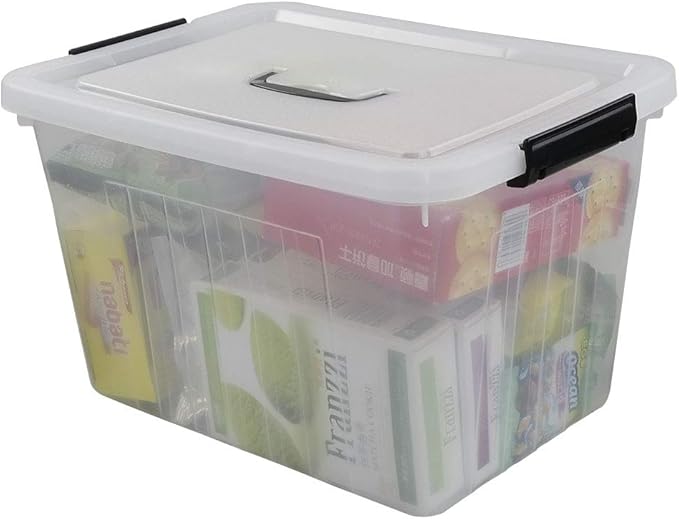 25 Quart Clear Latching Tote Plastic Storage Bin with Black Handle Pack of 4