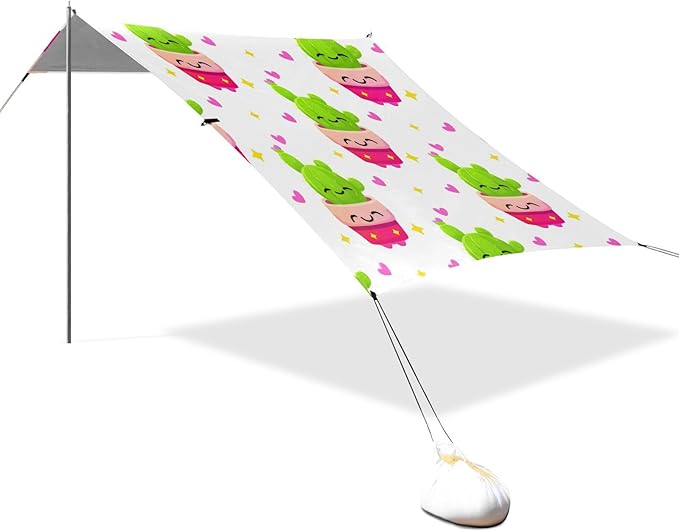 Beach Canopy with Windproof Ropes &amp Sandbags Beach Tent Sun Shade Sun Shelter for Camping Trips Fishing Backyard Fun or Picnics Cactus