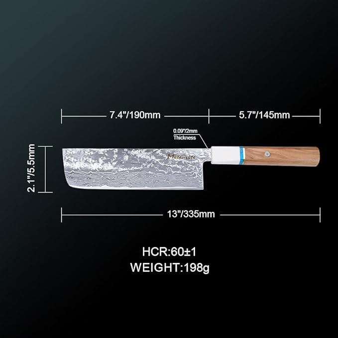 Meteorite Nakiri Japanese Vegetable Knife For Precision Veggie Prep Hand-Hammered Starry Damascus Convex Grind Edge Olive Wood Handle – Gourmet Gift IceRaven 7 Inch