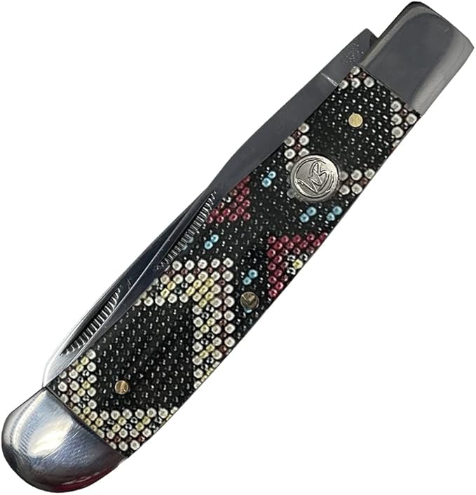 WHISKEY BENT HAT CO. Traditional Trapper Folding Pocket Knife 4.125 Closed Length 440C Stainless Steel Blades (Black Diamond Bead)
