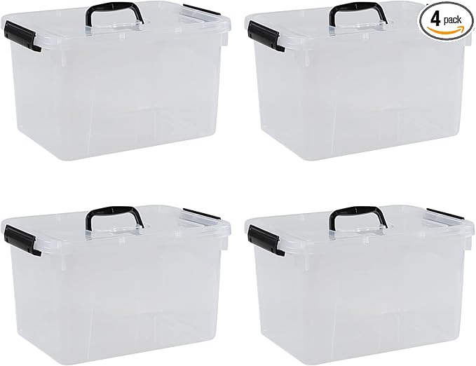 10 Liter Plastic Storage Box 4-pack Clear Latch Storage Bins with Lids