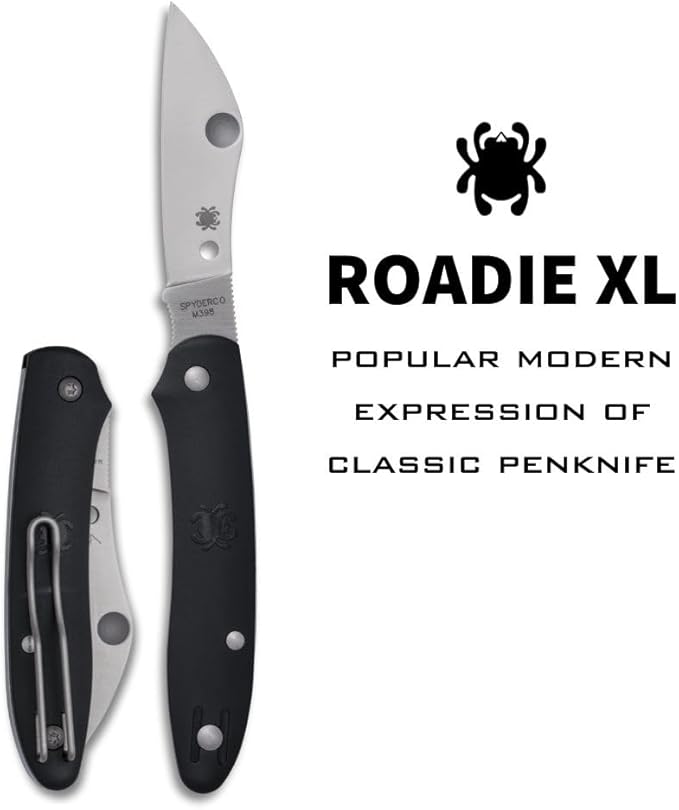 Spyderco Roadie XL Folding Pocket Knife with 2 M398 Steel Blade and FRN Handle - EDC Knife for Men and Women Perfect for Hunting Tactical Camping Survival Hiking - PlainEdge - C267BKP
