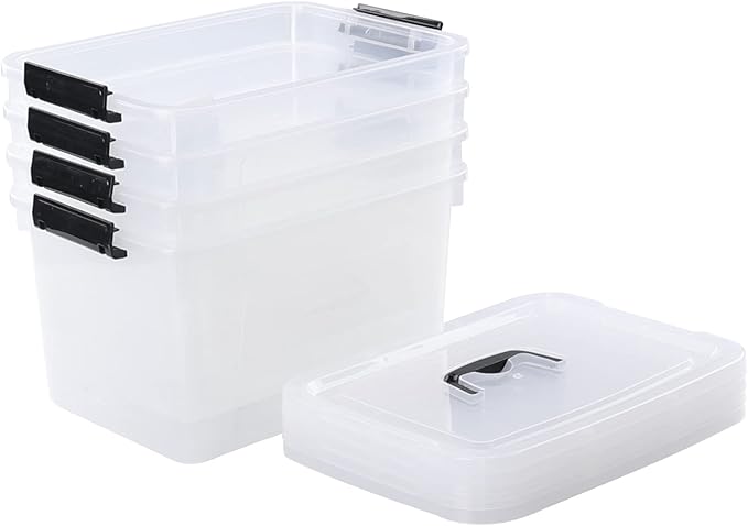 4-Pack 10.5 Quart Clear Latch Storage Box with Lid Plastic Storage Latch Bin
