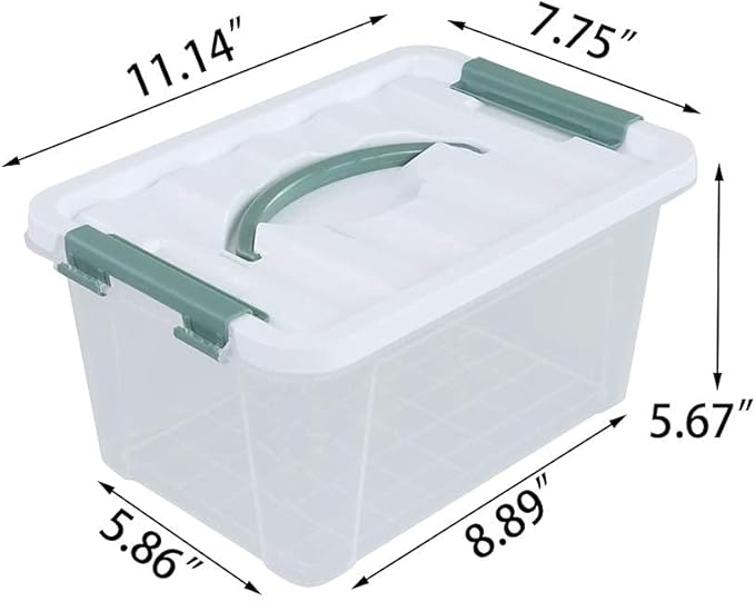 6 Pack Small Container Bins Clear Plastic Storage Boxes with Lids 11.14''L x 7.75''W x 5.67''H