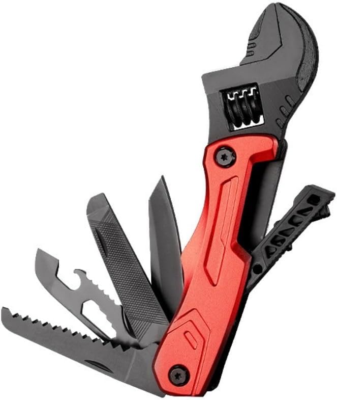 Multi-tool spanners adjustable spanners hammers knives steel files can openers hexagonal wrenches double-row saws for maintenance camping and Gifts (red)