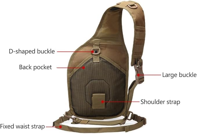 Tactical Sling Bag Backpack Military Rover Shoulder Sling Pack Molle EDC Small Crossbody Chest Pack (Mud Color)