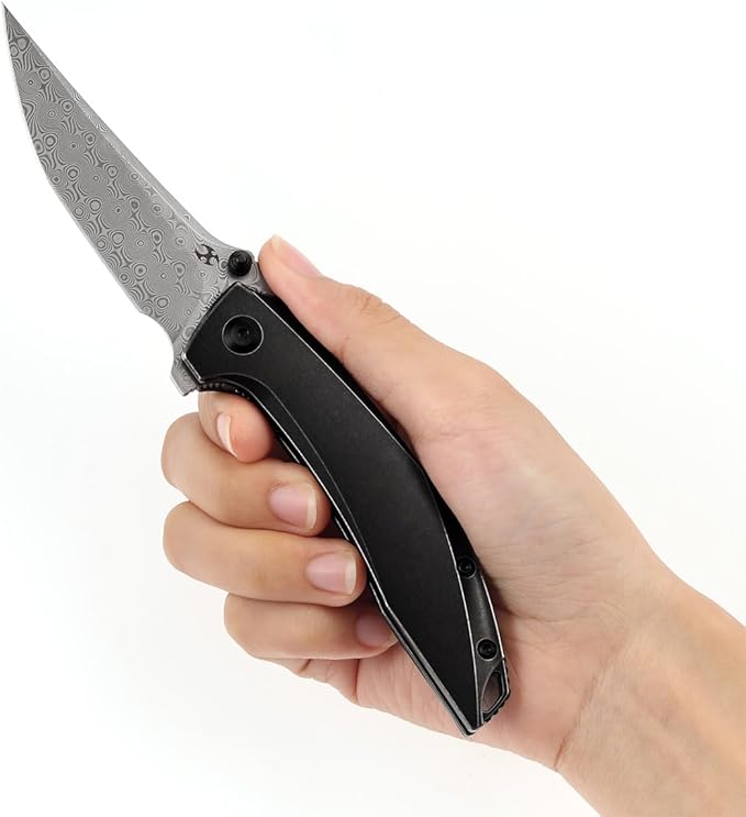 KANSEPT Baku Pocket Folding Knives for Men EDC Camping Folding Knife 3.2'' Damascus Material Outdoor Folding Knives with Black Stonewashed Titanium Handle Everyday Carry K1056A5