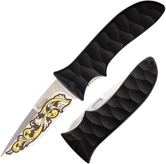 Maserin Knives 384KT Linerlock Sculpted Handles Ebony Wood 24 KT Gold Engraved Blade