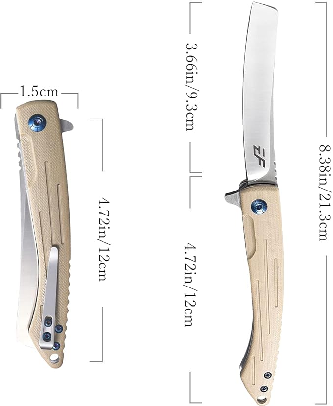 Eafengrow EF944 EDC Folding Knife D2 Steel Blade G10 Handle Reliable Locking Ball Bearing Flipper Knifes for Camping Survival Hiking (Desert)