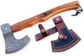 Dessi Viking Axe Hand Forged Damascus Steel Hatchet Tomahawk Leather Sheath Walnut Wood Handle Tiger Engraving Bushcraft Camping Gift Men SM14