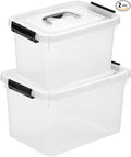Clear Storage Latch Box/Bin 2-Pack Plastic Organizing Container with Handle and Lids (7 QT/16QT)