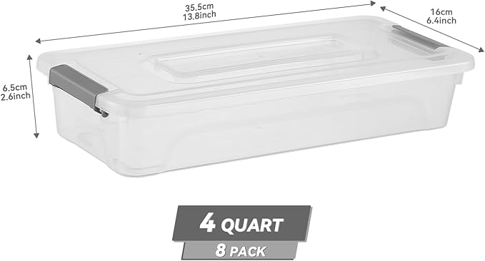 8 Pack 4QT Clear Plastic Storage Bins with Lids Stackable Storage Box for Crafts Supplies Plastic Container Bins for Organizing (Small 8Pack)