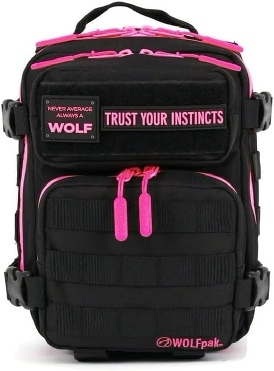 WOLFpak 9L Mini Tactical Backpack for Men &amp Women | Compact Small Everyday Carry Bag for Gym School Travel | Durable Water-Resistant Daypack with Molle System and Patch Panel (Black Neon Pink)