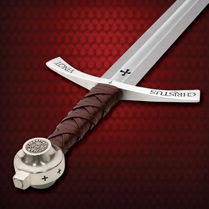 DARK WARRIOR-Handmade Medieval The Accolade Sword of The Knights Templar Replica Viking Sword with Scabbard Stainless Steel Blade Decoration Collection Cosplay (Templar) (Medieval Viking 1)