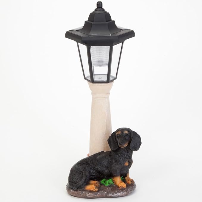 Bits and Pieces - Solar Dog Lantern-Solar Powered Garden Lantern - Resin Dog Sculpture with LED Light (Dachshund) - 13.5 Tall
