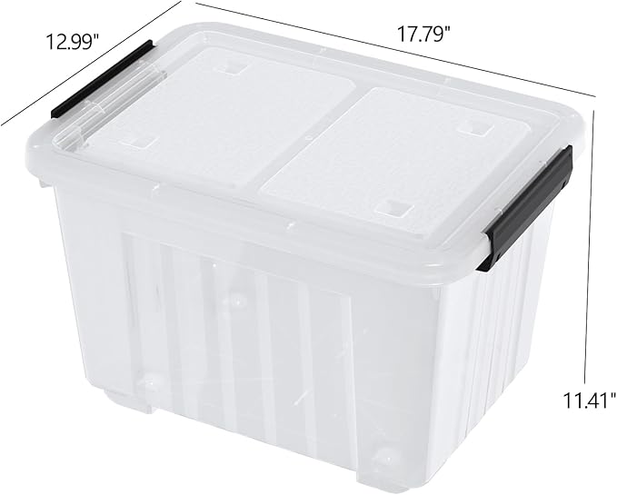 Sadstory 30 Quart Clear Latching Tote Bin with Lid Plastic Storage Box with Wheels 4 Packs