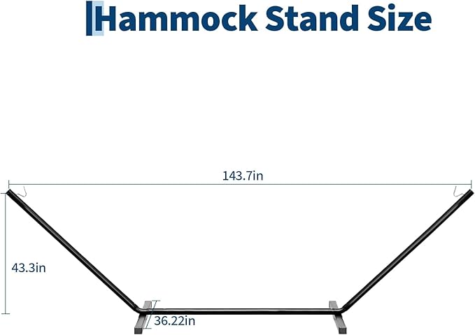 12 FT Outdoor Hammock Stand Heavy Duty Steel Portable 2 Person Hammock Frame with Hooks and Chains 450 LBS Capacity Hammock Holder for Patio Backyard Garden Black