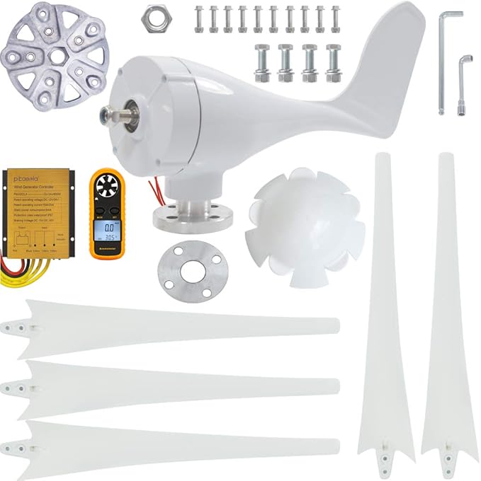 Pikasola Wind Turbine Generator Kit 400W 24V with 5 Blade Wind Generator Kit with Charge Controller Wind Power generator for Marine RV Home Windmill Generator Suit for Hybrid Solar Wind System