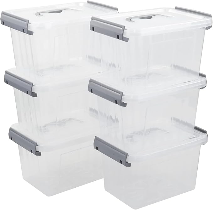 Sandmovie 3 Quart Small Plastic Storage Bin Clear Storage Latch Box with Lids 6 Packs