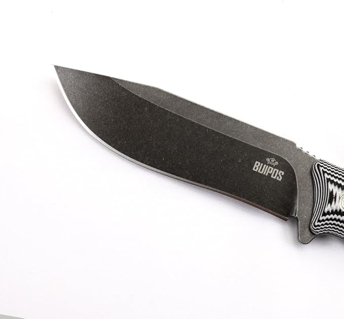 BUIPOS BD06 Fixed Blade Knife DC53 Stone Wash Steel Blade Two-color G10 Handle Full Edge Knife for Outdoor Camping Trekking Hunting Fishing (White Black) (Black handle and black blade)