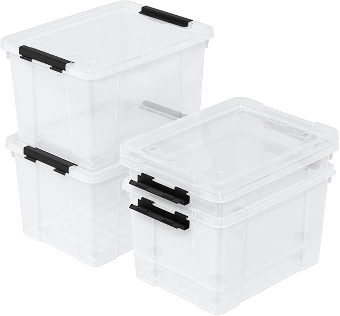 4-Pack 22 Quart Plastic Storage Bins with Lids Plastic Latching Storage Box with Wheels Clear