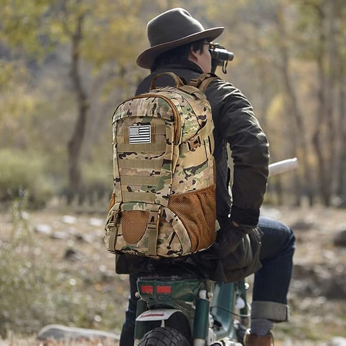 LIMHOO Tactical Backpack for Men Military Molle Bag Hiking Day Pack 27L Army Waterproof EDC Rucksack with USA Flag Patch (Cp Camo 2)