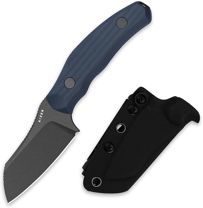 Kizer Bulldog Fix Fixed Blade Knife 2.97 Sheepsfoot 14C28N Blade Hunting Knife with Sheath Blue G10 One-Piece Handle EDC Camping Knives for Outdoor Survival 1116A1