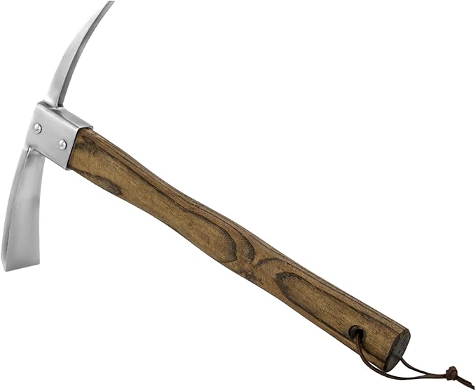 Haliaeetus Pick Axe Stainless Steel Mattock with Sharp Pick and Cutting Edge for Breaking up Heavy Clay Soil and Removal of Difficult Weeds Garden Pick with Wood Handle for Digging Loosening Soil