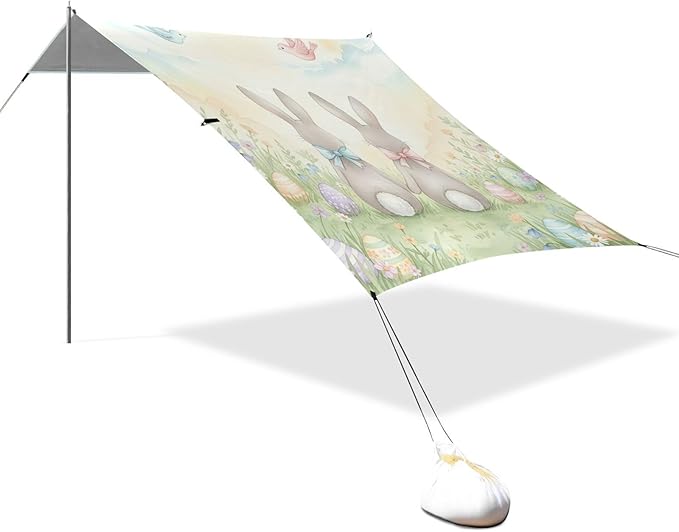 Beach Canopy with Windproof Ropes &amp Sandbags Beach Tent Sun Shade Sun Shelter for Camping Trips Fishing Backyard Fun or Picnics Easter Bunny