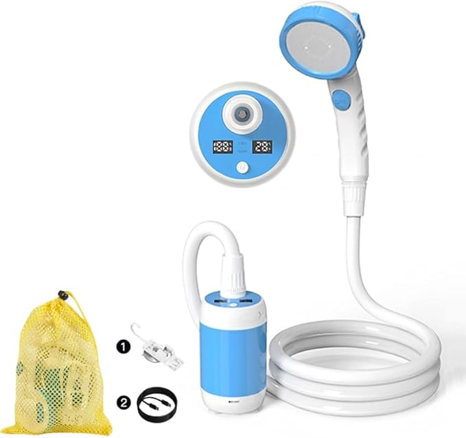 Iron Hammer Portable Outdoor Shower System with Intelligent Digital Display IPX7 Waterproof Camping Shower 5200mAh Rechargeable Battery 3 Water Discharge Modes &amp Real-Time Temperature Monitorin