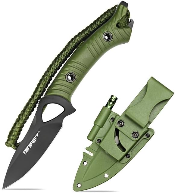 TONIFE Explorer Fixed Blade Knife with Sheath 8Cr14moV Multifunctional Survival Knife Blade with Fiberglass Reinforced Nylon Handle for Outdoor EDC Knife