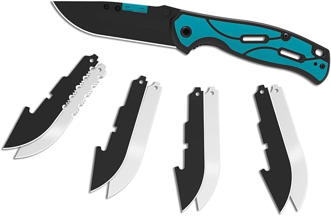 KNINE OUTDOORS Hunting Pocket Knife with Replaceable Blades and Clip Skinning and EDC for Deer Hunting With 9 Blades (Blue)