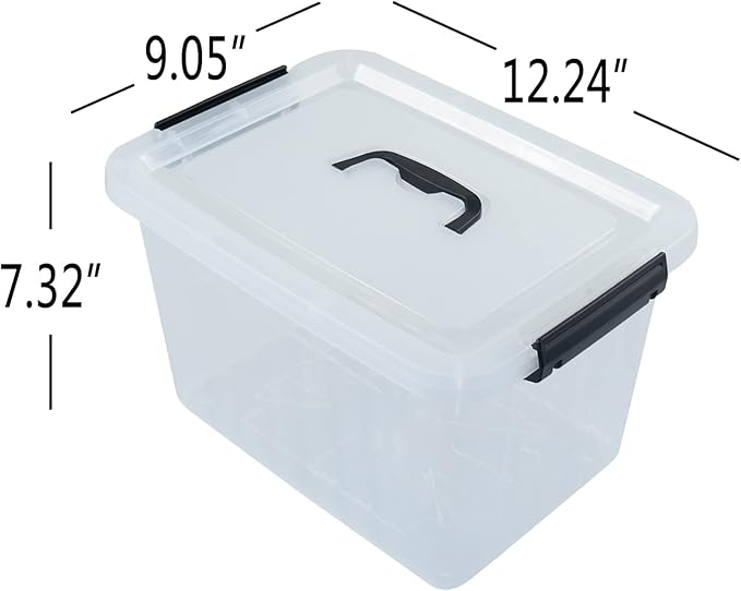 10 L Plastic Clear Storage Box Plastic Latching Box with Lid 6-PACK