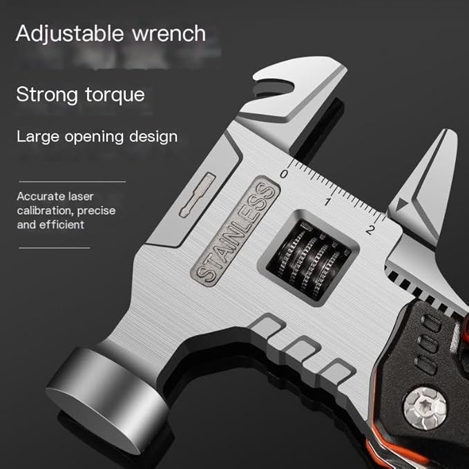 Adjustable Wrench Multitool HammerMultipurpose Adjustable Wrench Multi-Tool 12-in-1 Stainless Steel with Hammer Pliers Knife Bottle Opener for Camping