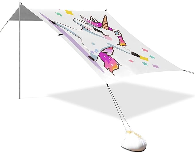 ALAZA Unicorn Dabbing Beach Tent Sun Shelter UPF50+ Protection Beach Shade Canopy w/ 4 Sandbags for Outdoor Camping Fishing Backyard Fun Picnic 10x9 ft