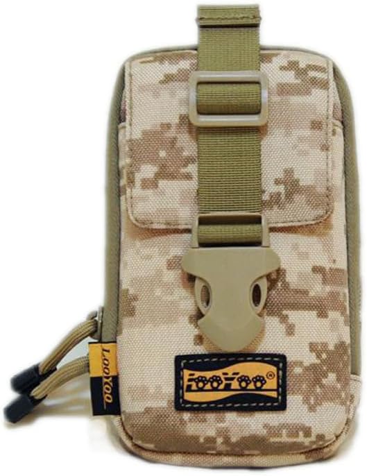 Looyoo/A148 Tactical Phone Pouch with Shoulder Strap EDC Utility Waist Pack Dual Layer Nylon Black and Khaki