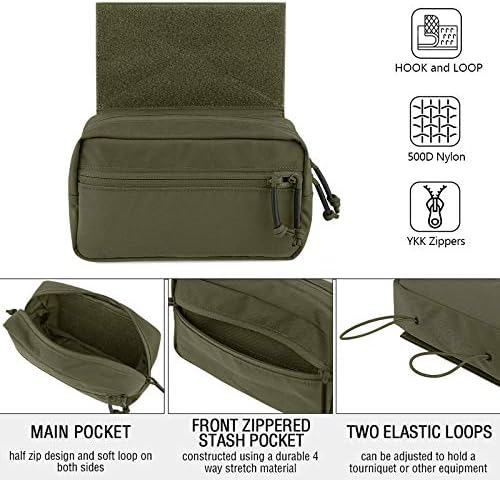 KRYDEX Tactical Drop Pouch Sub Abdominal Carrying Kit Bag Fanny Pack with Hook and Loop Panel for Tactical Vest Chest Rig (Ranger Green)