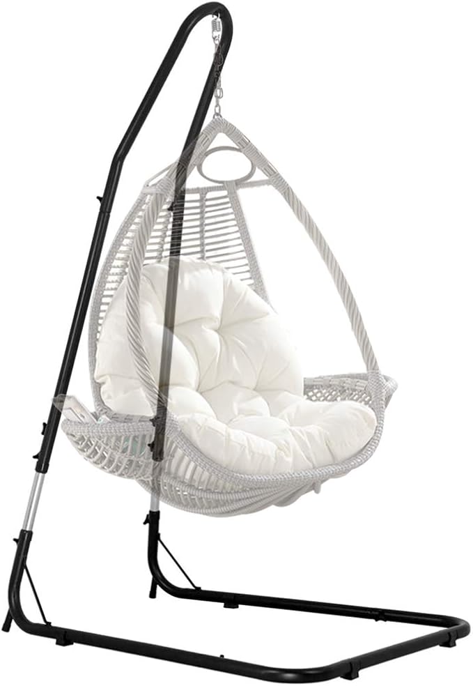 Dkeli Hammock Chair Stand Portable Heavy Duty Solid Steel Stand Only Outdoor Indoor Hanging Chair Stand for Air Porch Swing Chair w/Weather-Resistant Finish Offset Base 360-Degree Rotation Black