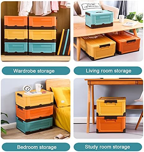 Yizc Stackable Collapsible Storage Bins with LidsDurable Plastic Folding Utility Crates Home Garage Bins Containers OrganizationStorage Cubes Box for Wardrobe Closet-Blue 25l(15.7x11x9inch)