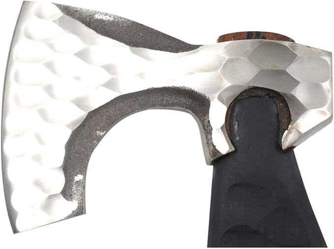 Hand Forged Viking Bearded Axe – 1075 High Carbon Steel Handmade Medieval Style Camping &amp Hunting Axe with Ash Wood Handle and Leather Sheath (Black)