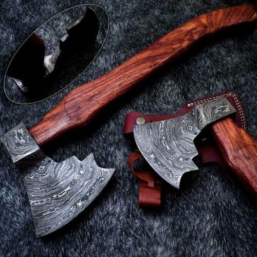 Handemade Damascus Steel Viking Bearded Camping Hatchet Tomahawk Axe