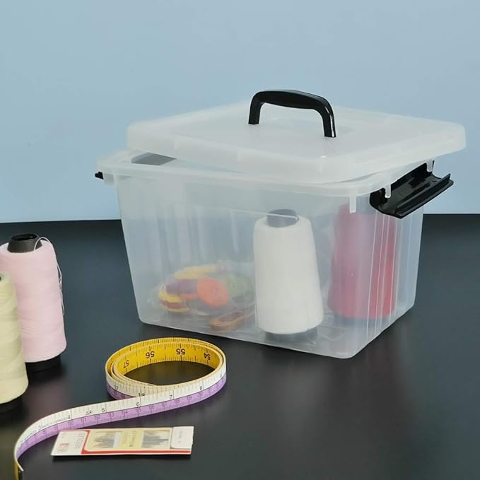 Obstnny 12 Quart&amp6 Quart Plastic Latching Box With Handles Clear Storage Bins with Lid