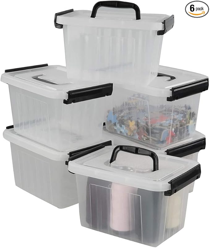 Small Plastic Storage Box 6-Pack 3 Liter Storage Bins with Lid