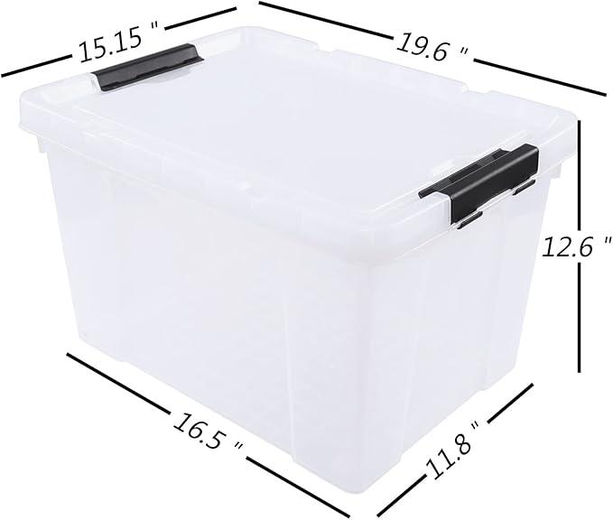 50 Quart Plastic Storage Bin Stackable and Nestable Storage Boxes with Clear Lids and Secure Latching Buckles Large Storage Container with Wheels (Clear 50Quart-4Pack)