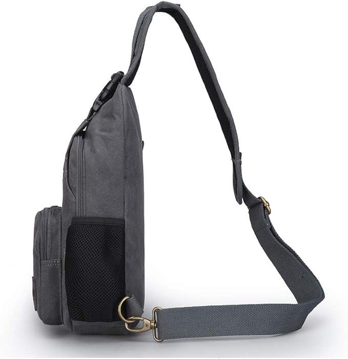 SIMU Sling Bag Pack Canvas Shoulder Sling Backpack Small Crossbody Chest Bag for ipad mini (Large grey)